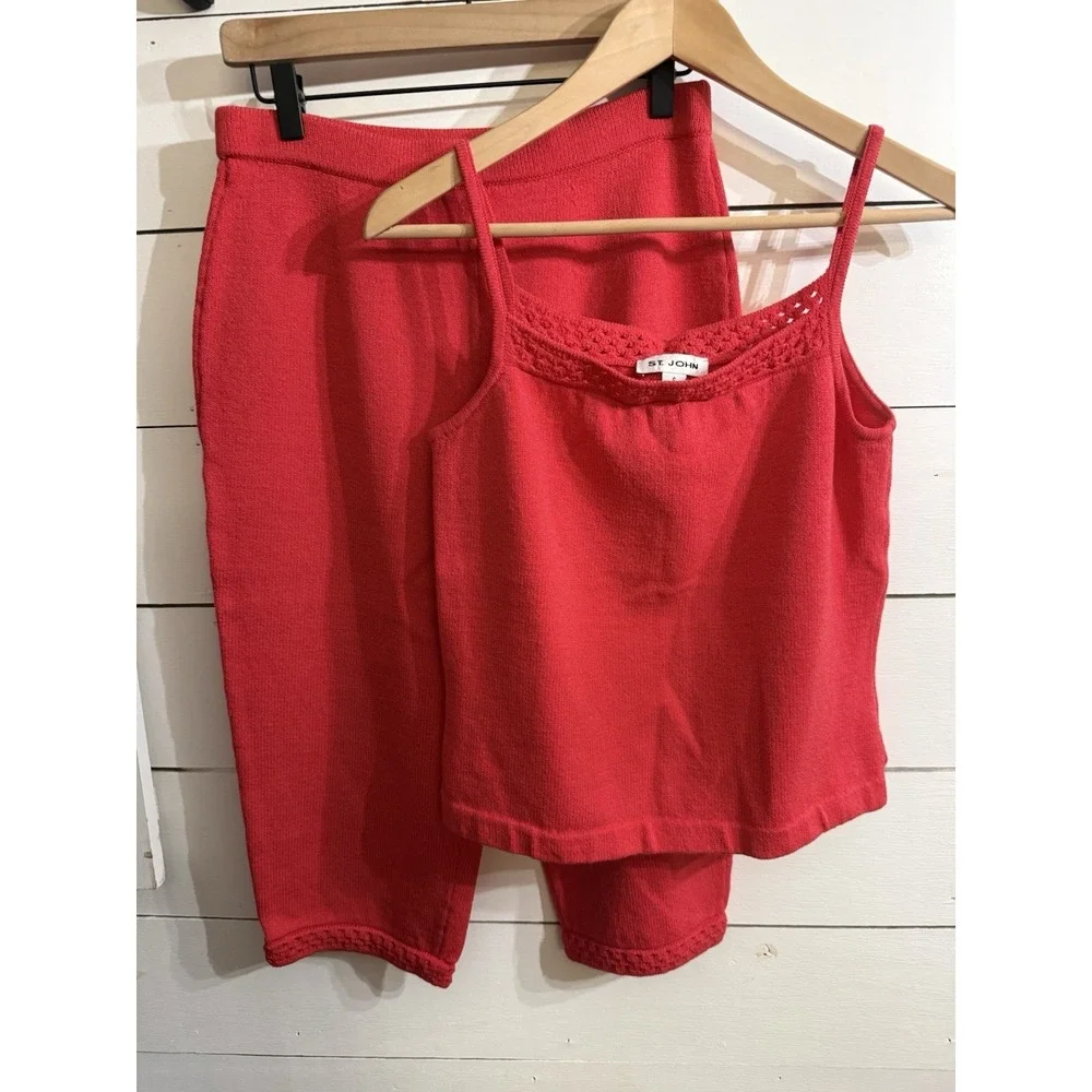 VTG St. John Marie Gray Sportswear Knit 3-Pc Cardigan Tank Capri Pant Set SZ 6/8